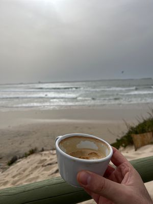 Oat milk and perfect view   at Tribo da Praia in Ferrel