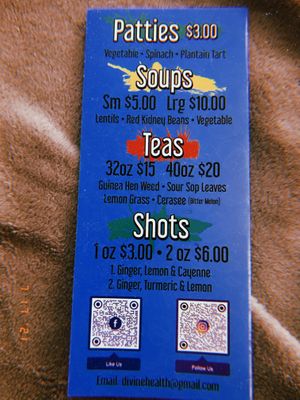 Paties, Soups, Teas and Shots at Divine Health Juice Bar in Waterbury