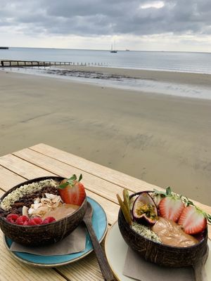 Acai & cocoa smoothie bowls 😋  at Fins Beach Cafe in Sandown