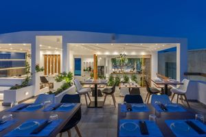 Our lovely and planty Open Air Restaurant ! at 5SENSES Restaurant in Santorini