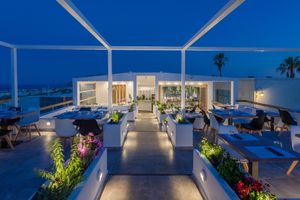Our lovely and planty Open Air Restaurant ! at 5SENSES Restaurant in Santorini