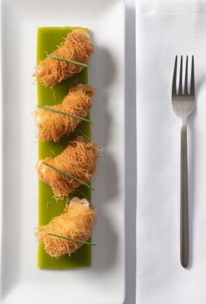 Shrimp curls ! at 5SENSES Restaurant in Santorini