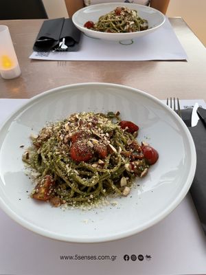 Pasta w/ pesto sauce at 5SENSES Restaurant in Santorini