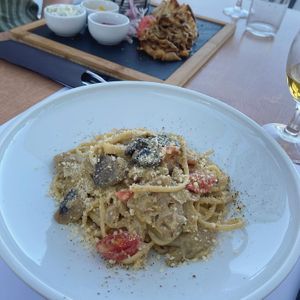 Artichoke linguine at 5SENSES Restaurant in Santorini