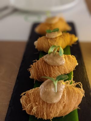 Appetizer: Shrimp curls at 5SENSES Restaurant in Santorini