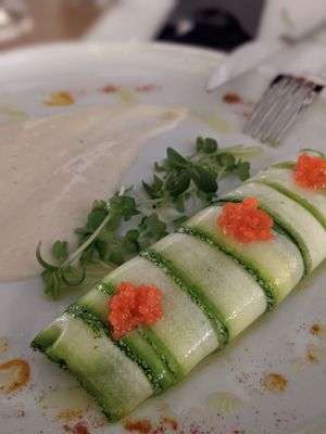 Appetizer: Rolled Zucchini at 5SENSES Restaurant in Santorini