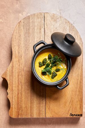 Sunset soup, our new dish in the menu! at 5SENSES Restaurant in Santorini