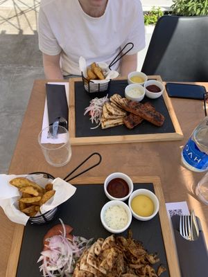 Top: kebab. Down: gyros  at 5SENSES Restaurant in Santorini