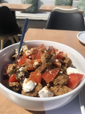 Vegan cheese and Bread crumbs !!  at 5SENSES Restaurant in Santorini