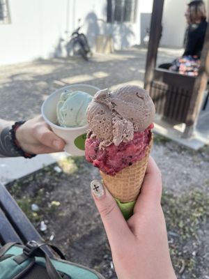 Pistachio, Rocher and blueberry ice cream  at 5SENSES Restaurant in Santorini