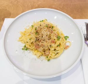 Linguine carbonara at 5SENSES Restaurant in Santorini