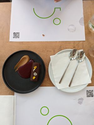 Raw chocolate tart at 5SENSES Restaurant in Santorini