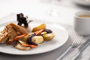 "Chicky" stripes with white-wine sauce on the side!! at 5SENSES Restaurant in Santorini