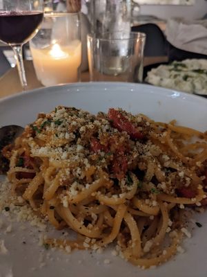 Linguini bolognese at 5SENSES Restaurant in Santorini