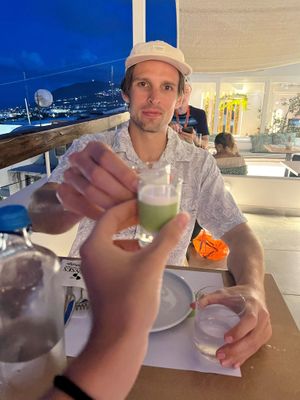 The cucumber, cream soup shot at 5SENSES Restaurant in Santorini