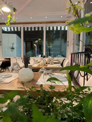 Our indoor area always ready to welcome you! at 5SENSES Restaurant in Santorini