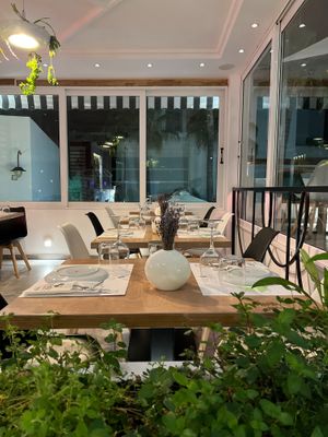 Our indoor area always ready to welcome you! at 5SENSES Restaurant in Santorini