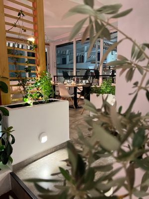 Our indoor area always ready to welcome you! at 5SENSES Restaurant in Santorini