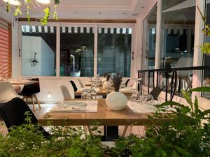 Our indoor area always ready to welcome you! at 5SENSES Restaurant in Santorini