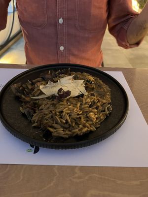 Orzo. Was the best thing we tried there (sorry for photo quality). Rich mushroom flavour. All the cheese they use is Violife.   at 5SENSES Restaurant in Santorini