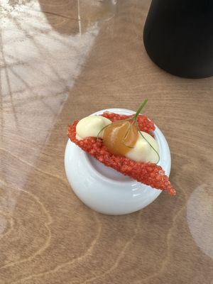 Cute welcome   at 5SENSES Restaurant in Santorini