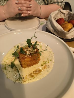 Polenta Dish & Homemade Bread at 5SENSES Restaurant in Santorini