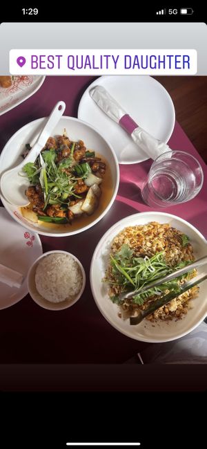 Kung pao cauliflower and super garlicy noodles  at Best Quality Daughter in San Antonio