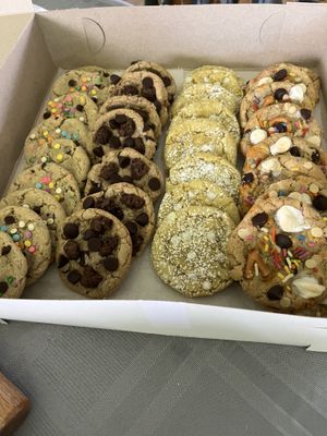 Sugar, brownie chocolate chip, lemon, trash. The lemon and the trash cookies are my favorite !  at The Little Brownie in Rochester