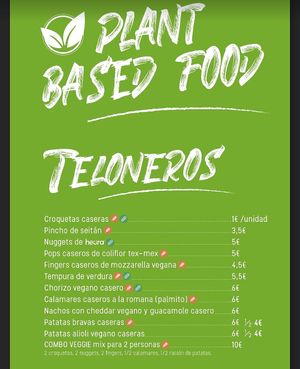 Carta vegana at Faroles Taberna Rock in Valladolid