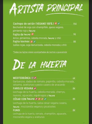 Carta vegana at Faroles Taberna Rock in Valladolid