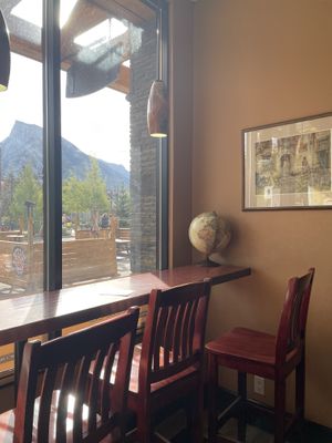 Mountain views at Evelyn's Coffee Bar in Banff