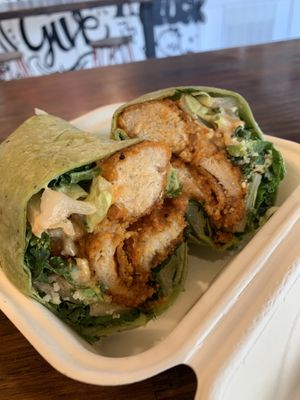 Chikn Cesar wrap with crispy chikn cooked Nashville hot stylee  at Project Pollo - Anderson Lane in Austin