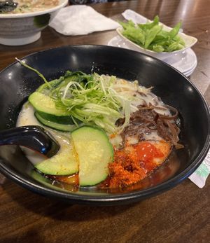 Vegan Creamy Veggie Ramen 🍜  at Higuma Ramen & Izakaya in Addison