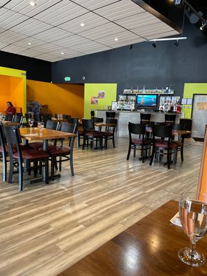 Interior dining room from booth on the side at Zaika Indian Cuisine in Colorado Springs