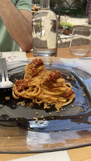 Minchia signor tenente (linguine al pesto)  at Enoteca Semi di Vino  in Ricaldone