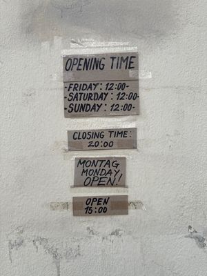 Confusing, but it looks like it opens daily from 15h to 20h and Fridays, Saturdays and Sundays it open earlier at 12h.  at Superhero Records in Berlin