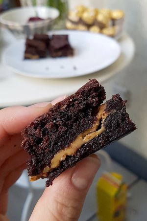 Vegan peanut butter brownie - closeup at Superhero Records in Berlin