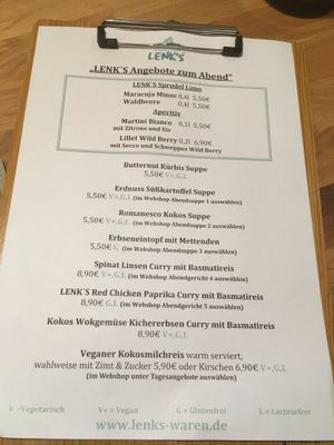 Abendkarte   at Lenk‘s in Waren Muritz