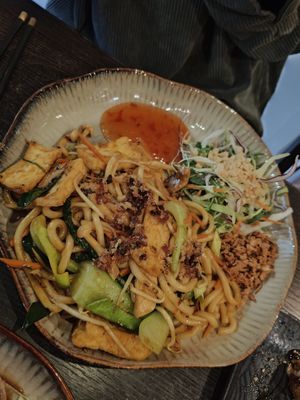 Udon noodles with tofu, the texture was amazing at Viettonic2 in Berlin