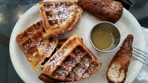 Chik'n and waffles with butter at Champs Diner in Brooklyn