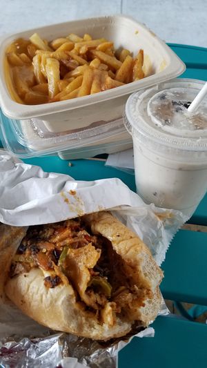 Tatertots, philly steak and cookie dough icecream at Champs Diner in Brooklyn