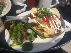 Breakfast enchilladas at Champs Diner in Brooklyn