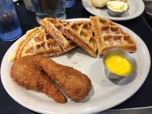 chick'n and waffles! at Champs Diner in Brooklyn