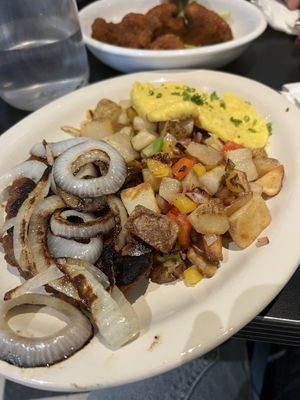 steak, eggs, and home fries  at Champs Diner in Brooklyn