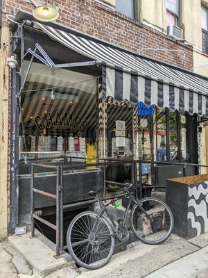 view from the street at Champs Diner in Brooklyn