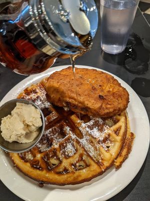 chickn waffles at Champs Diner in Brooklyn