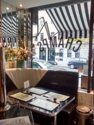 Corner and window at Champs Diner in Brooklyn