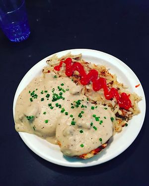 Biscuits n' gravy! at Champs Diner in Brooklyn