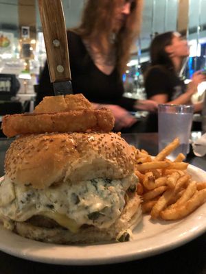 Arti dip burger at Champs Diner in Brooklyn