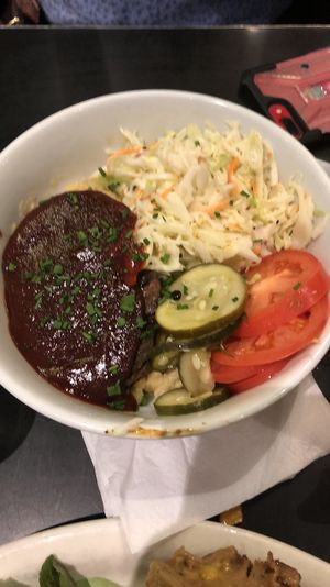 Bowl with bbq seitan, Mac n cheese, and more! at Champs Diner in Brooklyn